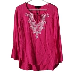 NWOT Melissa Paige Hot Pink Embroidered Pullover Peasant Blouse Size S